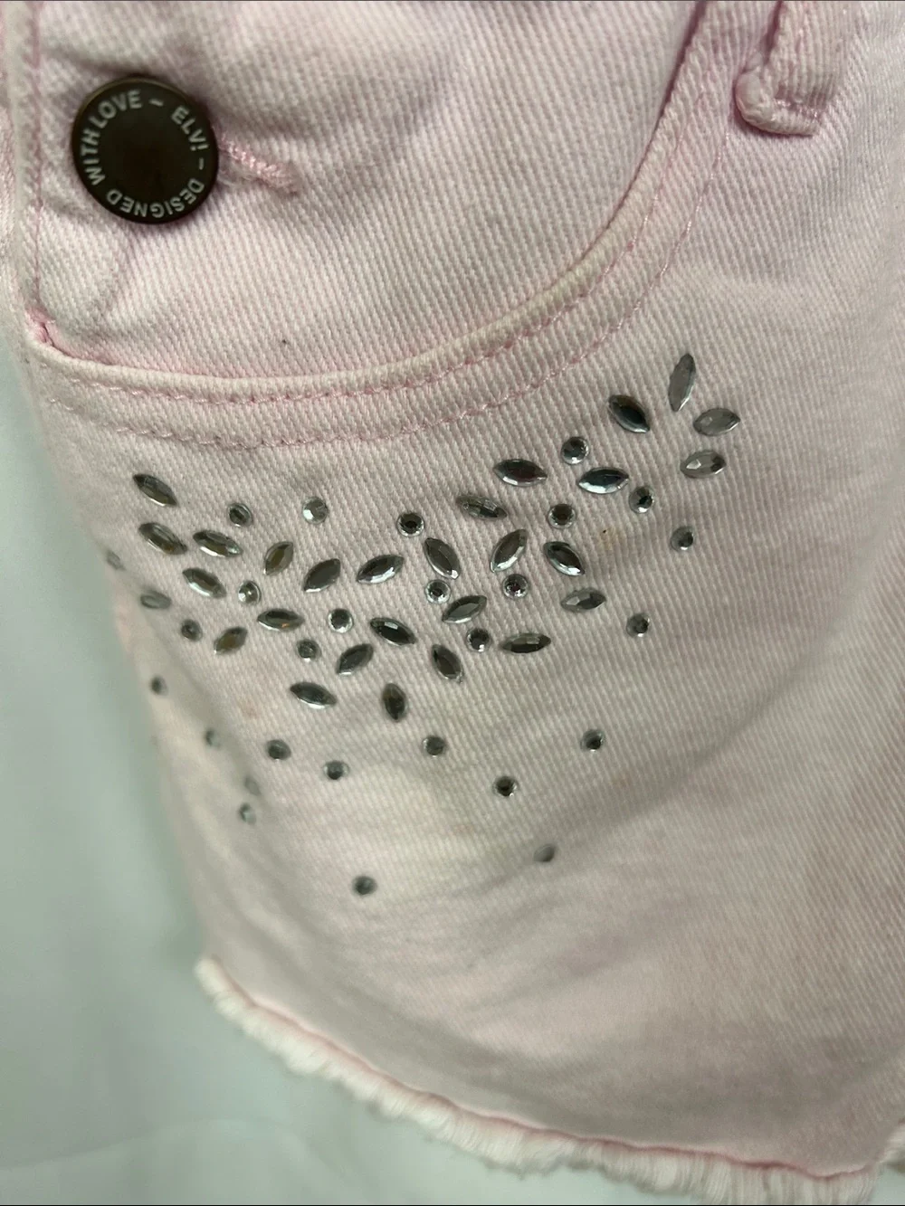 Girls Pink Denim Short Overalls and Embroidered Indigo Romper
